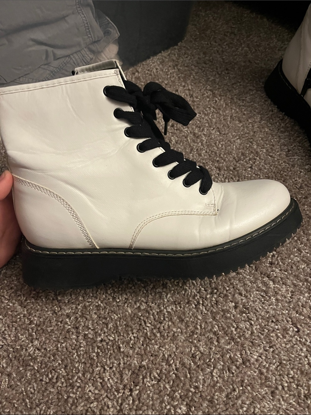 White Lace-Up Women's Combat Boots with Black Laces